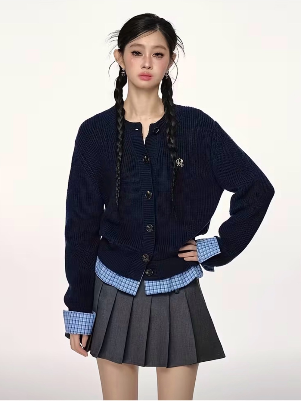 Woman’s 2-in-1 Look Navy Cardigan